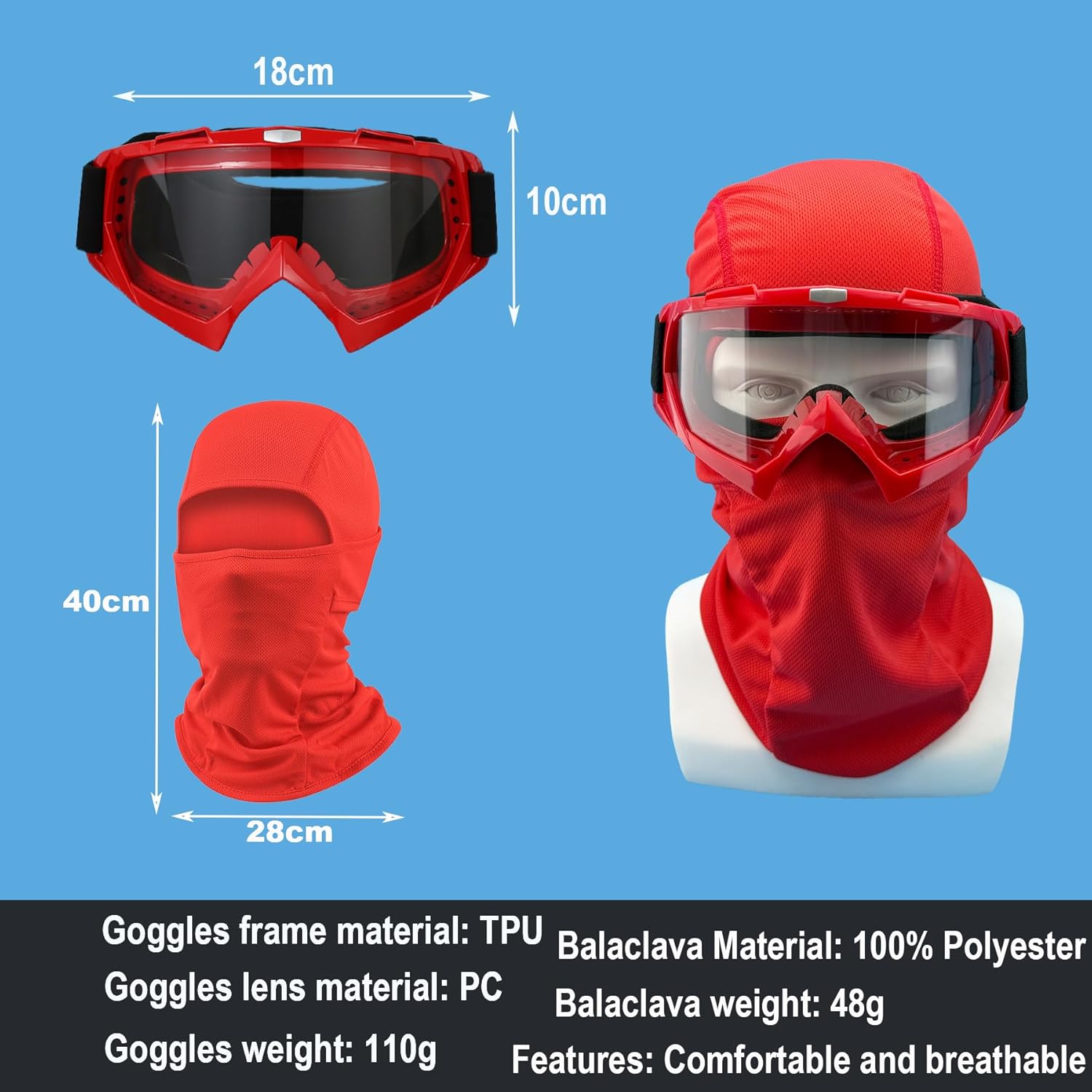 Dirt Bike Goggles ATV Off-Road Riding Motorcycle Motocross Glasses with Sun UV Protection Balaclava Full Face Cover - Image 2