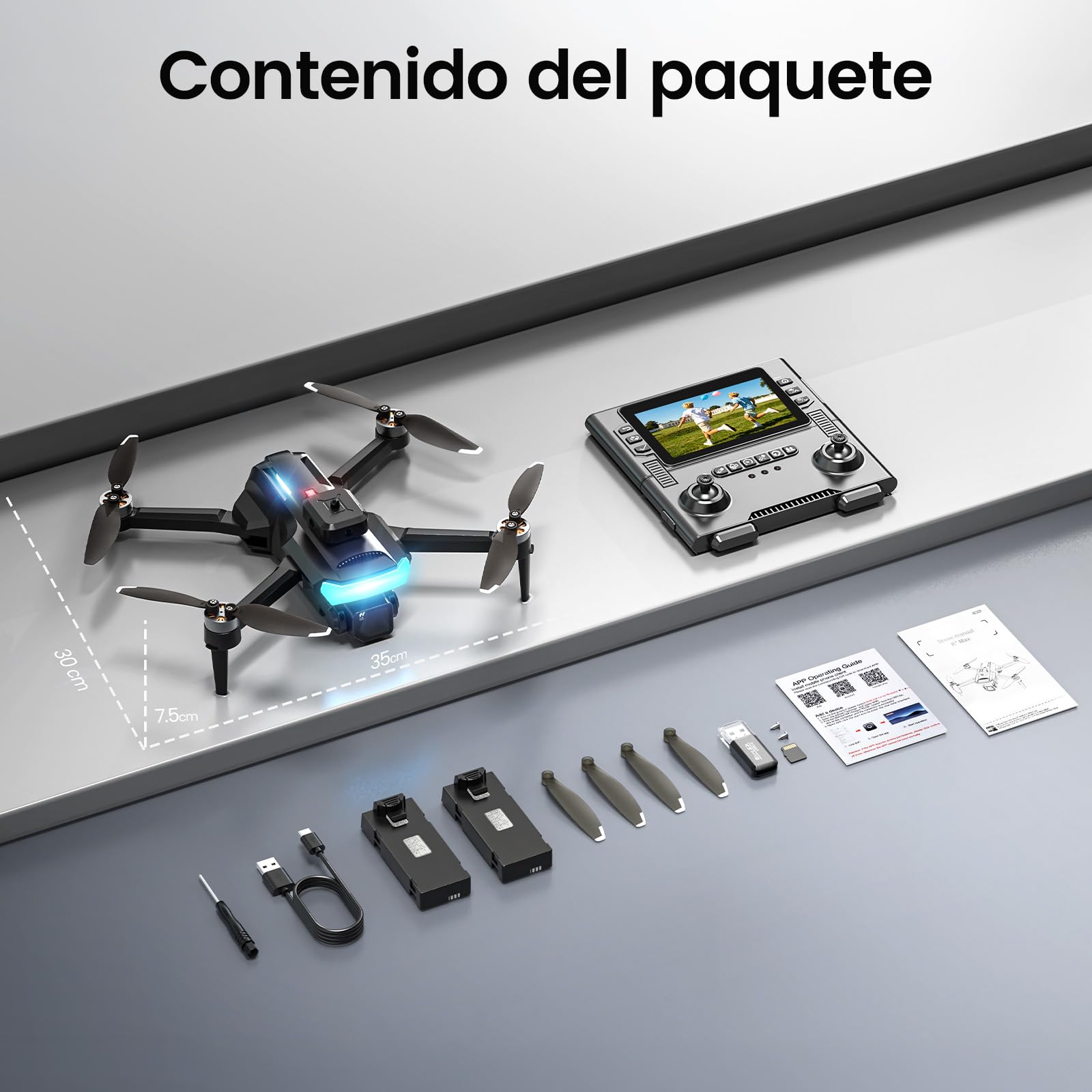 Drone Plegable con Cámara 1080P para Adultos, Cuadricóptero RC con Pantalla HD de 4,3″, Motor sin Escobillas, Evitación de Obstáculos, Flujo Óptico, 2 Baterías, Regalo para Principiantes