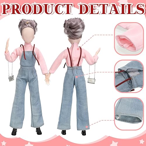 Miniatura 5 de Geyoga 14 piezas de ropa de muñeca y accesorios para muñeca de 11.5 pulgadas, pantalones de algodón de mezclilla de manga larga, zapatos superiores,