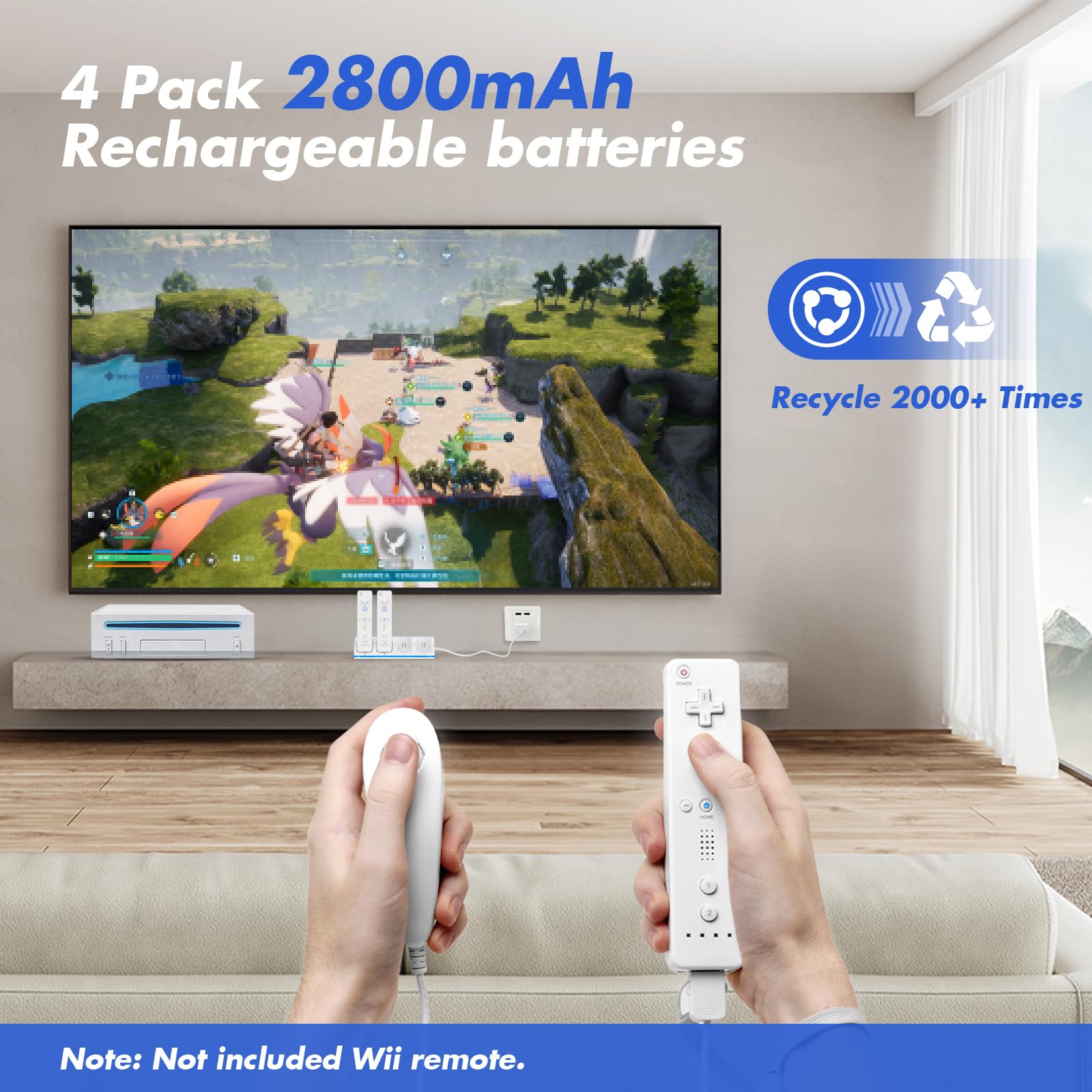 KEKUCULL Stazione di ricarica per Wii/Wii U con 4 batterie ricaricabili da 2800 mAh, stazione di ricarica controller per controller Wii, telecomandi non inclusi