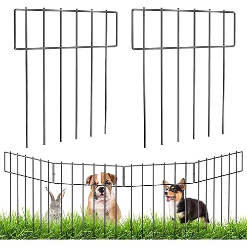 10 Pack Animal Barrier Fence: Decorative Garden Fence No Dig|Rustproof Metal Wire Fencing Border Animal Barrier for Dog Rabbits Ground Stakes Outdoor Yard Patio - Total Length 17 in(H) X 10.8 Ft(L)