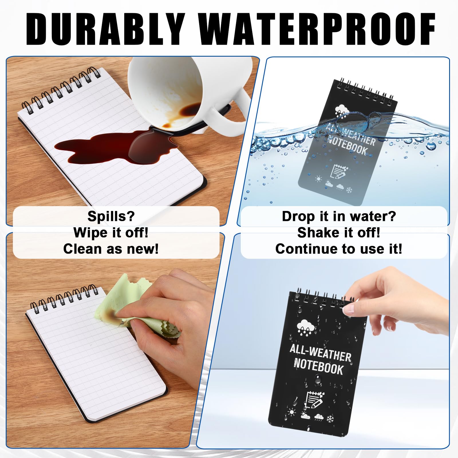 4 Pack Waterproof Notebook Top-Spiral Pocket Small Notepad, 3 * 5Inch All Weather Police Notepad Little Notebook Suitable for Office Outdoor Activities School Recording (Black) - Image 3