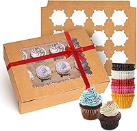 Vista 6 de Rarapop Paquete de 6 cajas para cupcakes con capacidad para 12 cupcakes estándar, soportes para cupcakes de grado alimenticio, cajas de panadería