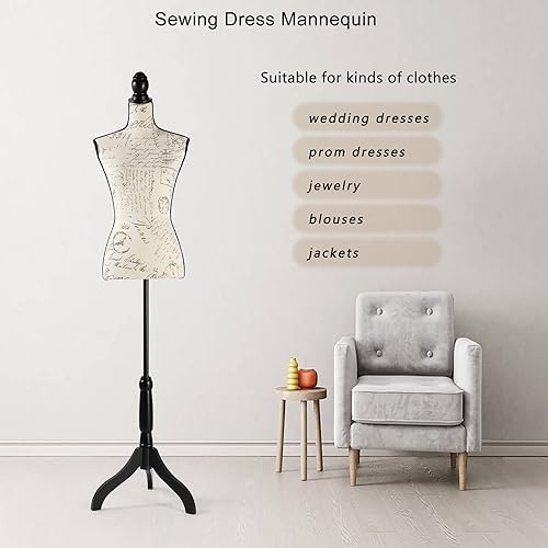 Miniatura 5 de Forma de vestido de maniquí femenino Torso, cuerpo de maniquí ajustable en altura con soporte para costura, exhibición, marfil