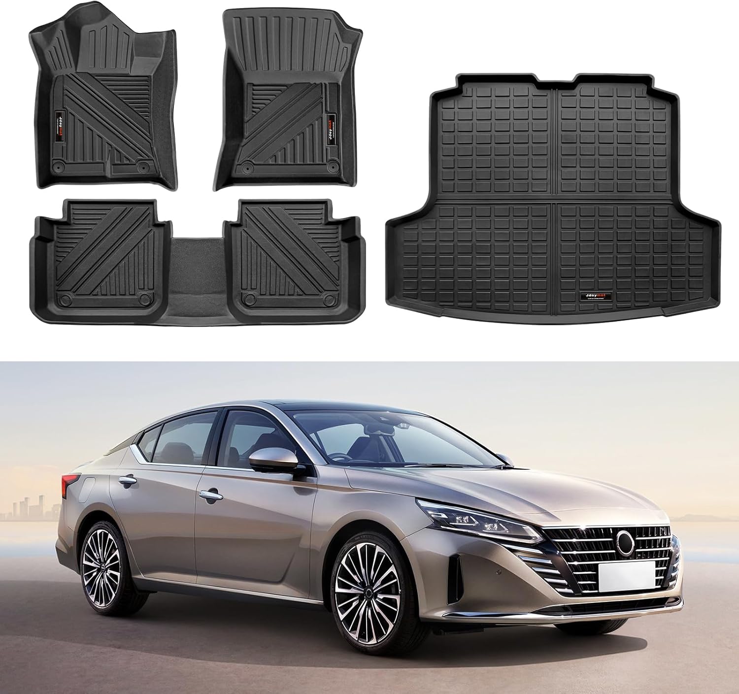 Floor Mats & Cargo Trunk Liner Set Compatible for Nissan Altima 2019 2020 2021 2022 2023 2024 2025 2026 Accessories All Weather TPE Rubber Mat