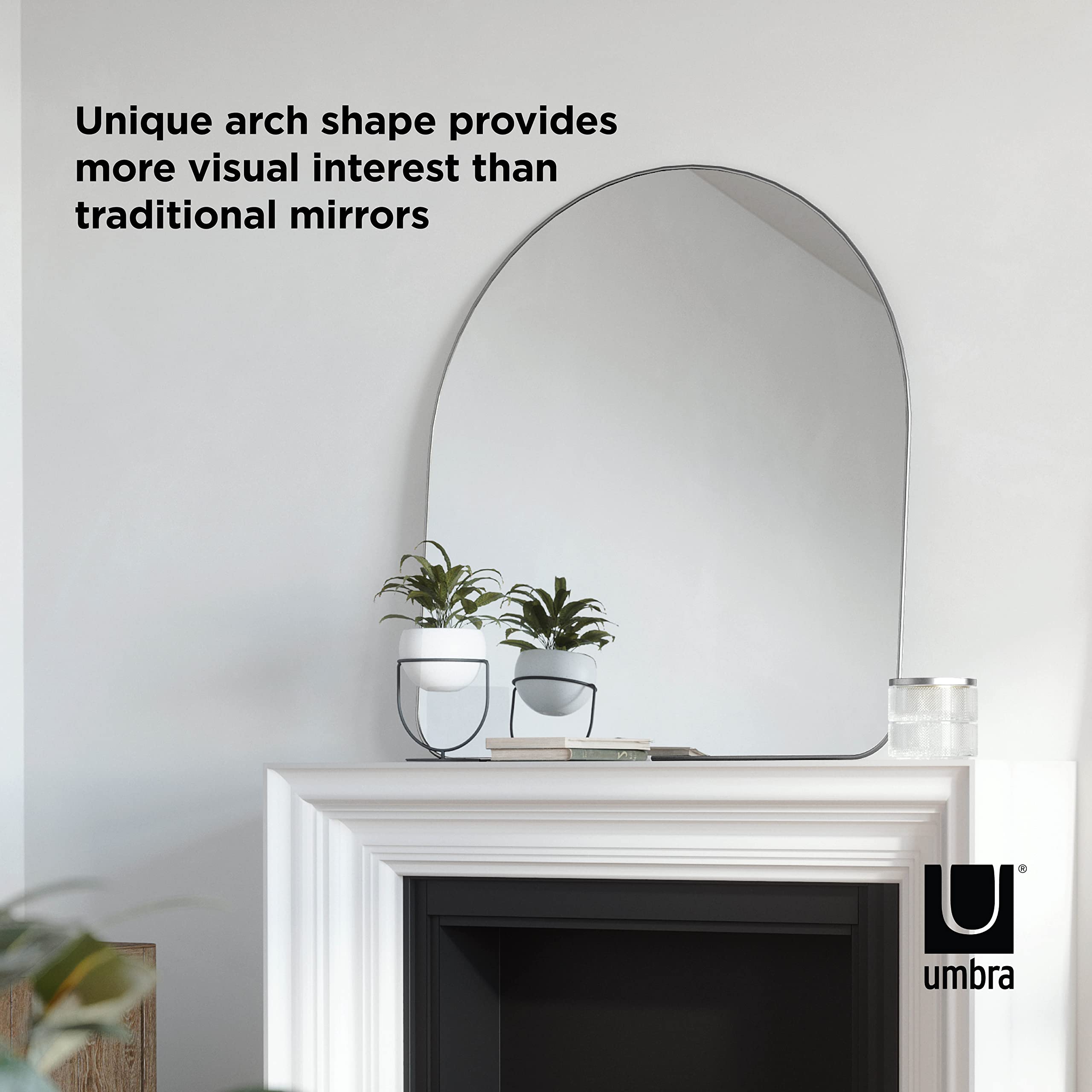 Umbra Hubba Arched Wall Mirror – 34 X 36 Inches, Metallic Titanium Frame, Modern Decorative Mirror For Bedroom, Entryway, Or Living Room - View #4