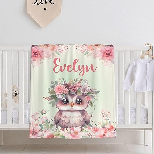 Miniatura 457 de Manta personalizada con diseño de jirafa y elefante, manta de franela suave, acogedora y ligera con nombre para sofá, cama, sofá, regalo, unisex