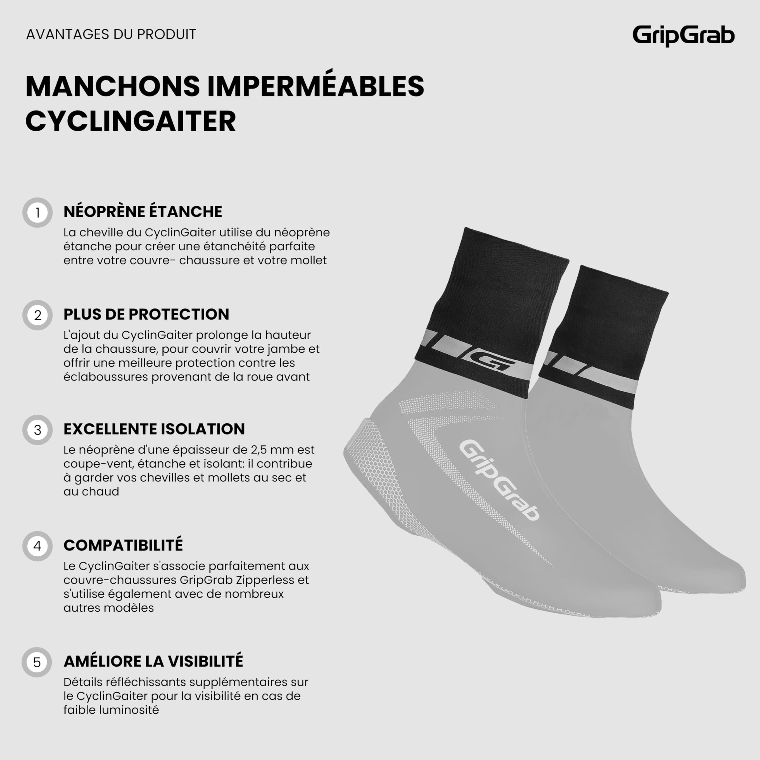 GripGrab CyclinGaiter Chevilles Couvre-chaussures Néoprène Cyclisme Pluie Sur-chaussures Imperméables Vélo Guêtres