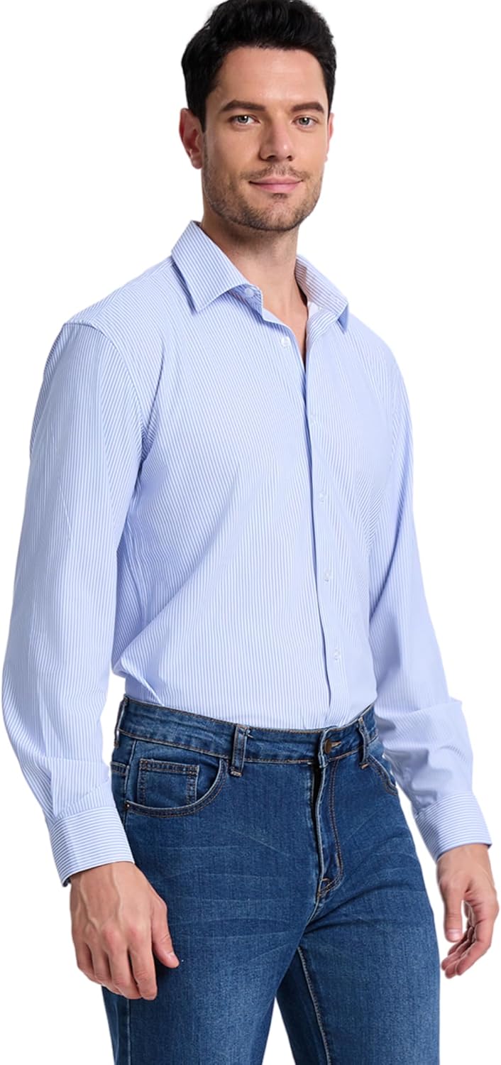 Men’s Dress Shirt Wrinkle Free Knit Button Down Shirt Long Sleeve Business Shirt - Image 3