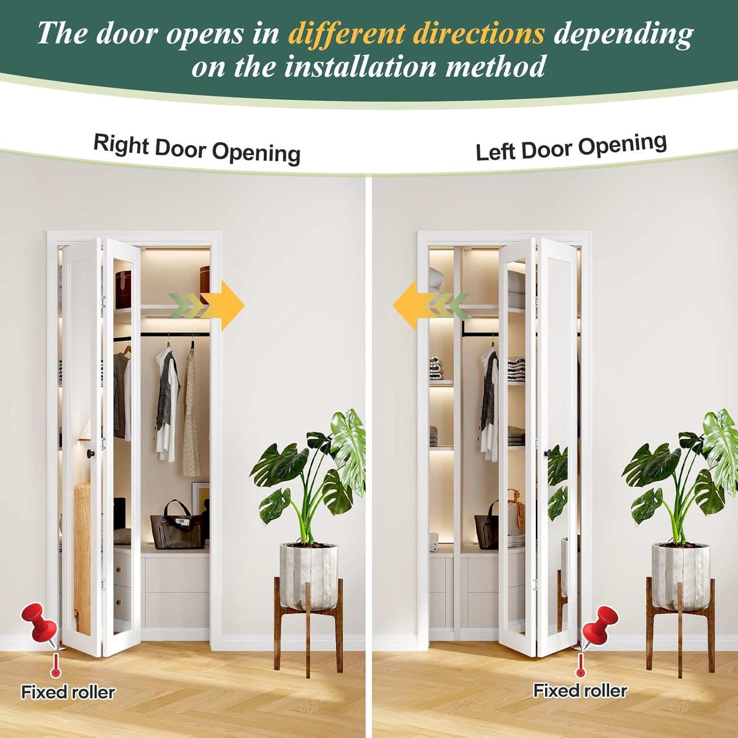 FREDBECK Preassembled Bifold Mirrored Barn Doors for 24x80 Opening,Interior folding Closet Door and Hardware Kit Included, PVC Surface, White,for Pantry,Laundry Room