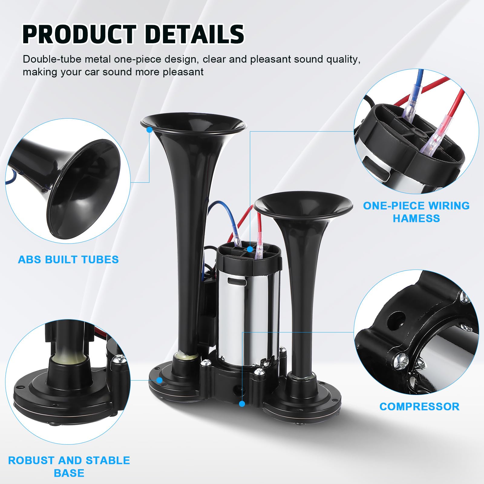 Bocina Aire Eléctrica Doble Kit Integrado Metal Resistente Compatible Coches Camiones Fácil Instalación