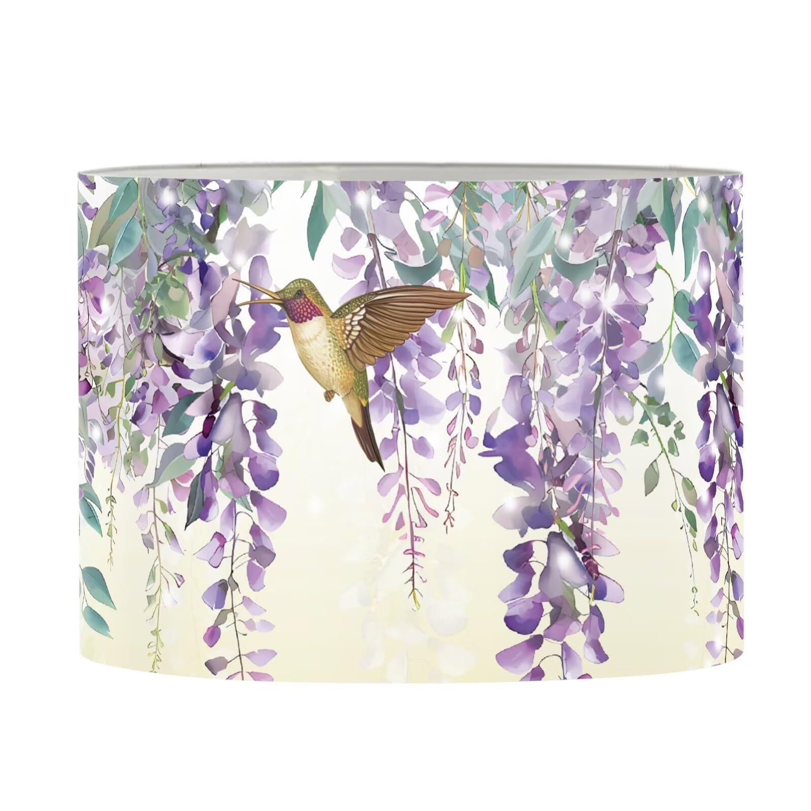 FANCOSAN Hummigbird Lamp Shade Wisteria Flowers Drum Lampshades Cover for Living Room Bedroom Study Dorm Desk Table Nightstand Lampshade Home Decor M