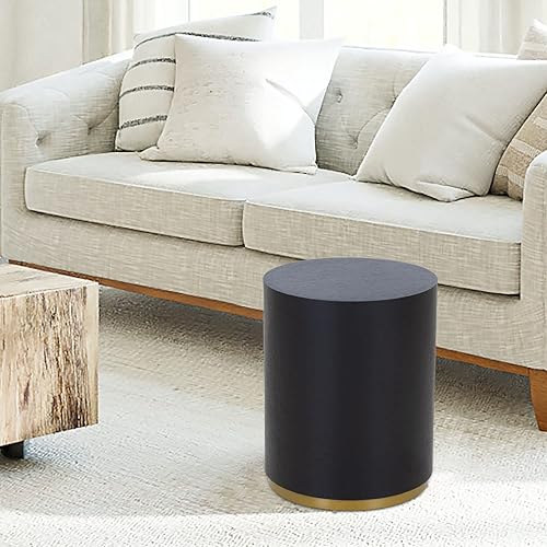 Miniatura 7 de JUSTONE Mesa auxiliar redonda, mesa auxiliar negra con parte inferior de borde dorado, mesa auxiliar redonda para sala de estar, artículos