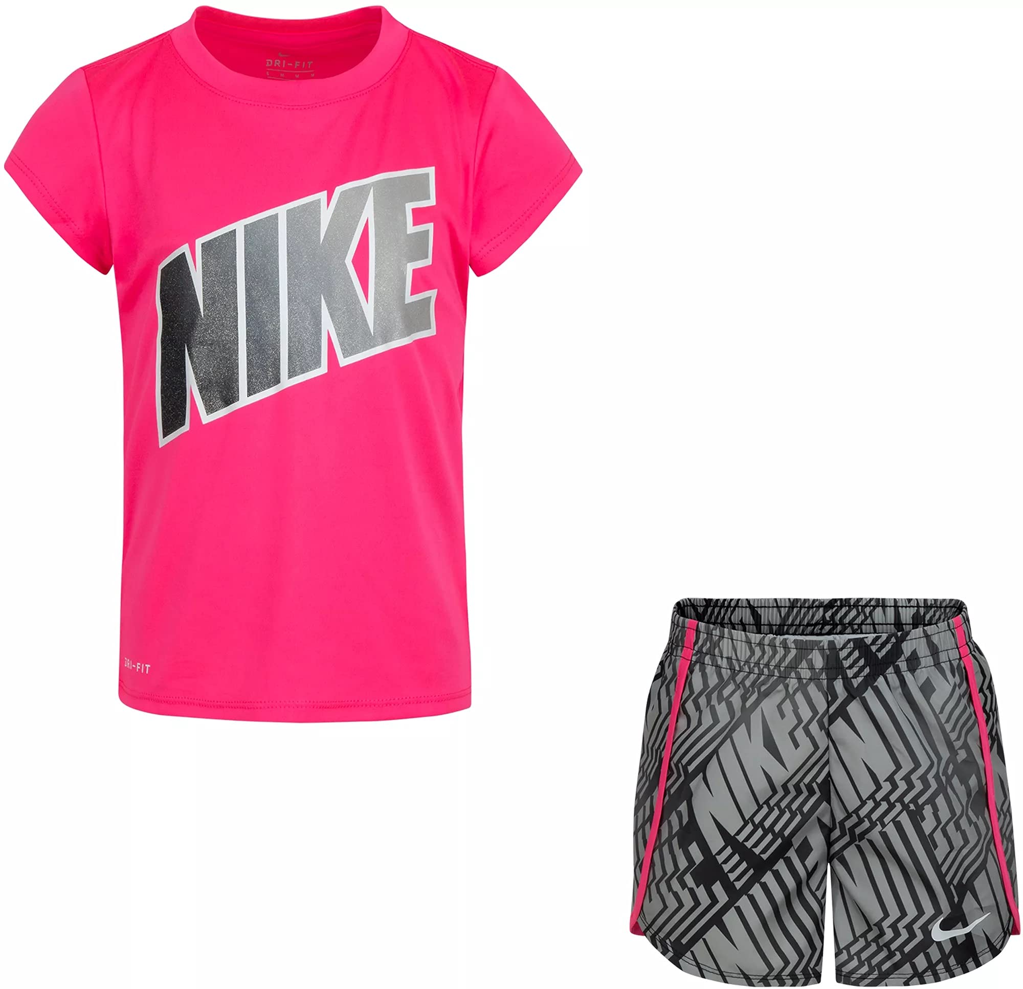 Nike Little Girls' Dri-FIT T-Shirt and Shorts 2 Piece Set (Black(36H585-023)/Pink, 4T)