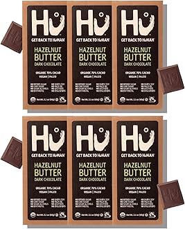 Hu Chocolate Bars | 6 Pack Hazelnut Butter Chocolate | Natural Organic Vegan, Gluten Free, Paleo, Non GMO, Fair Trade Dark Chocolate | 2.1oz Each