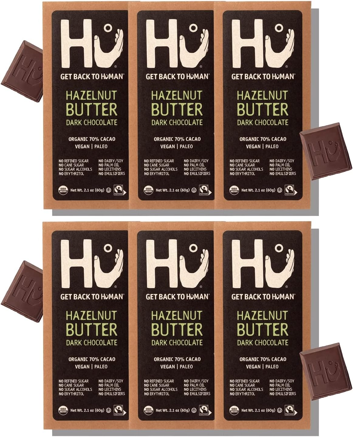 Chocolate Bars, Hazelnut Butter Chocolate, Natural, Vegan, Gluten Free, Paleo, GMO Free, Fair Trade Dark Chocolate, 60 ml Each