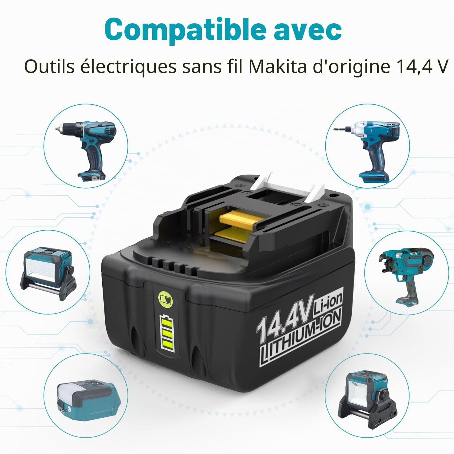 Batterie 14,4V 5,0 Ah pour Makita BL1430 BL1415 BL1440