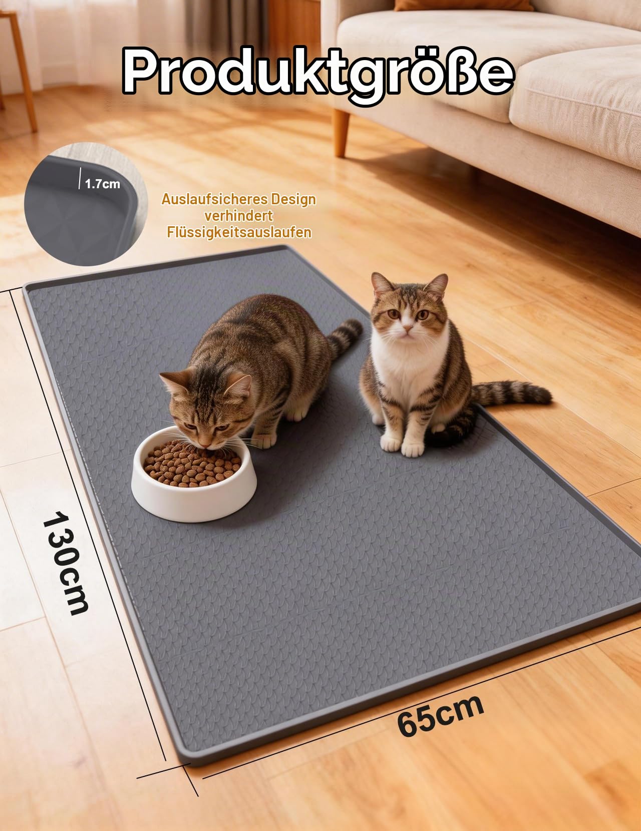 Katzenklo Matte Übergröße 130x65cm, XXL Katzenstreu Matte Silikon, Katzenklo Unterlage wasserdichte zum Auffangen Von Katzenstreu, Leicht zu Reinigen, für Mehrkatzenhaushalte Grau