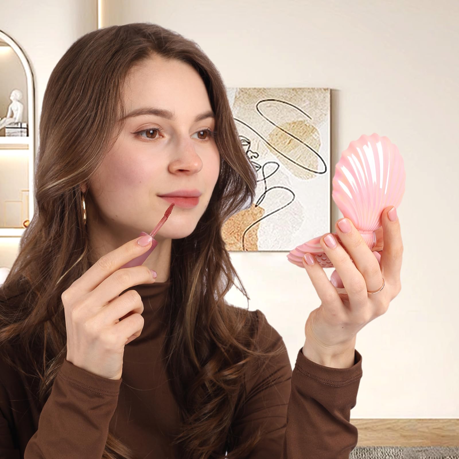 Maji Mama Foldable Travel Hair Brushes with Mirror Shell Shape Portable Folding Pocket Hair Brush Mini Hair Comb Compact Size Hair Massage Comb - Image 2