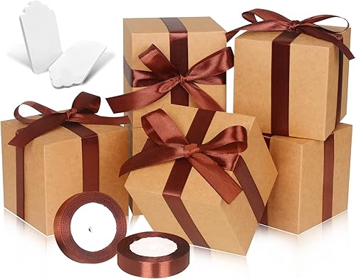 Miniatura 1 de DOYIDE Paquete de 100 cajas de regalo pequeñas, cajas de regalo de 4 x 4 x 4 pulgadas, cajas de regalo de papel marrón con tapas para regalos,