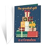 Prime Greetings Grandson Christmas Card, Made in America, Eco-Friendly, Thick Card Stock with Premium Envelope 5in x 7.75in, Packaged in Protective Mailer