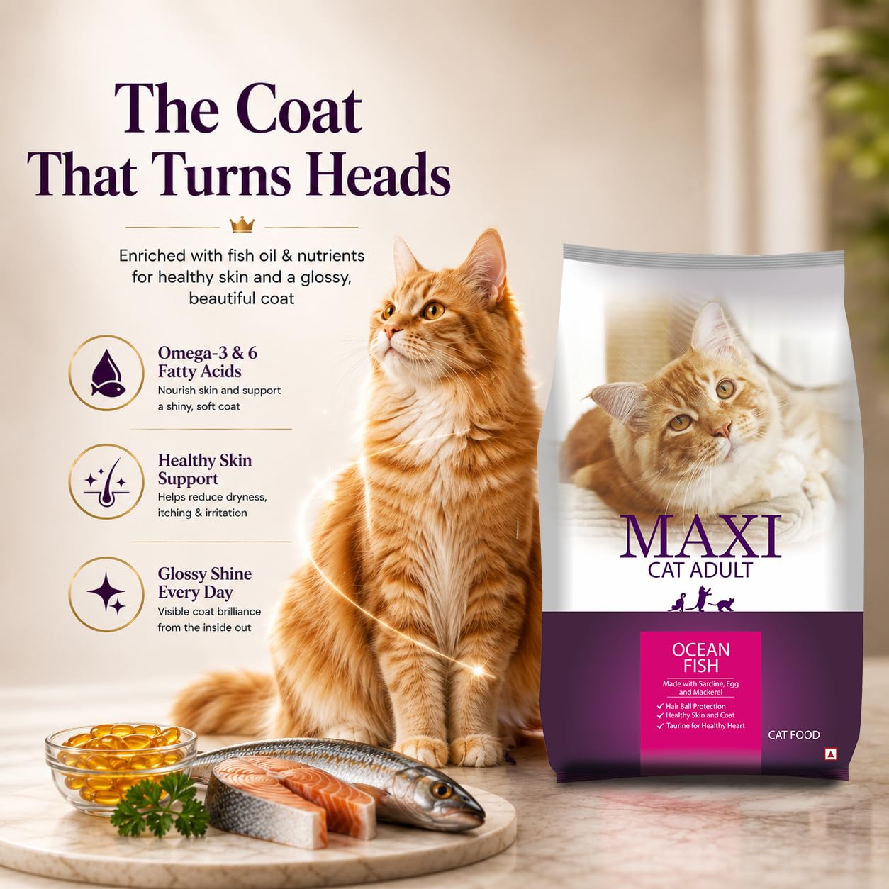 Maxi Ocean Fish Dry Cat Food 1.2kg, Adult 3