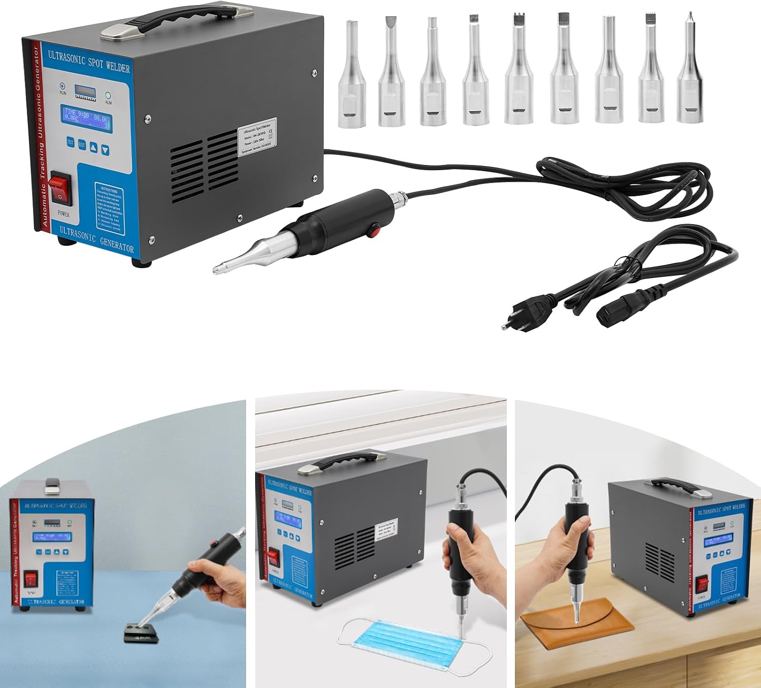 Ultrasonic Plastic Welding Machine, KH-2870YD 700W Ultrasonic Spot Welder Plastic Welding Machine, 110V Handheld Ultrasonic Spot Welder for PP Acrylic Board PVC Nylon ABS Various Plastic Fabrics