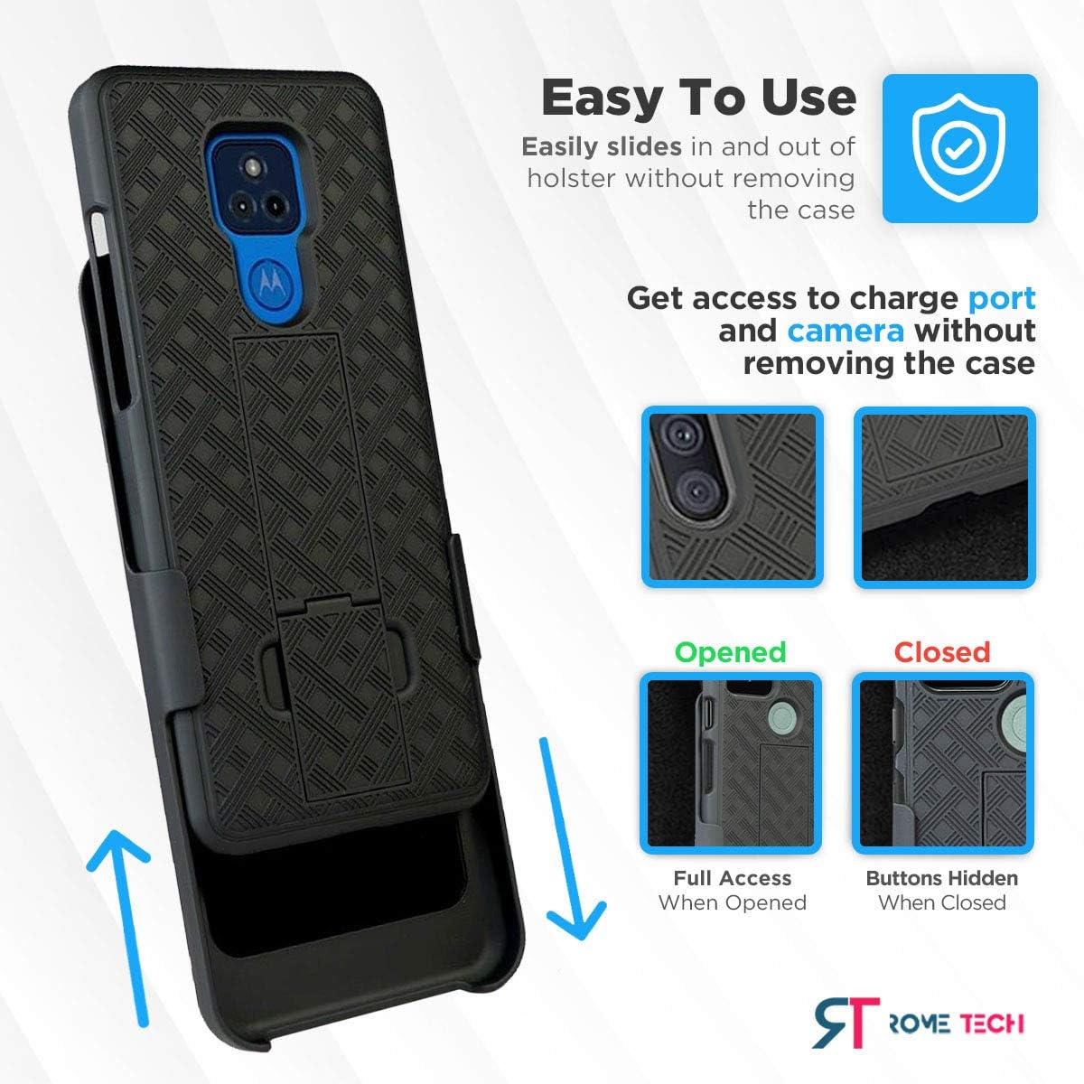 Designed for Motorola G Play (2021) Case with Belt Clip Holster - Kickstand Cover Phone Case - Black