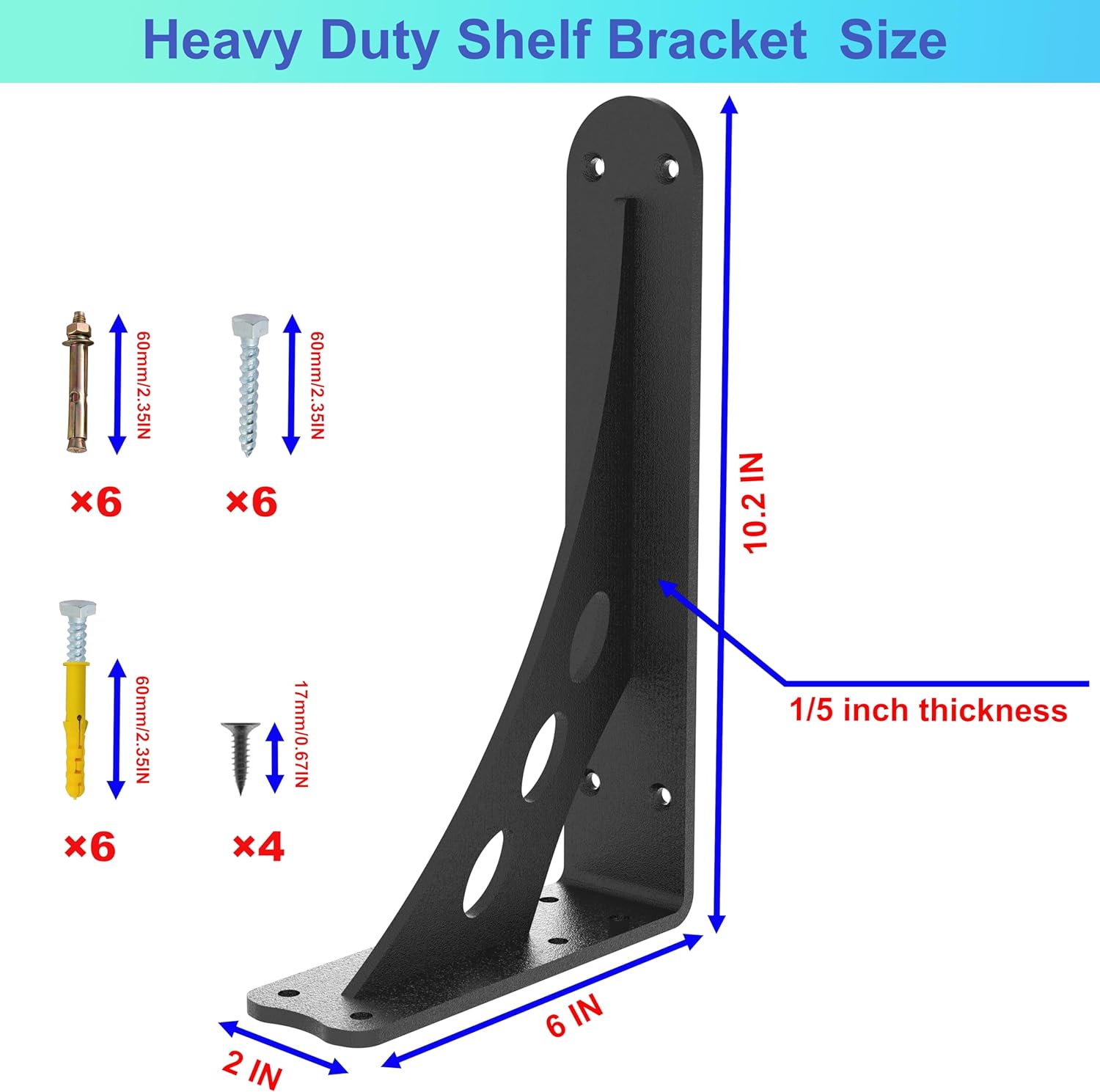 Heavy Duty Shelf Brackets ,1000Lbs Max Load for Floating Shelves & Countertops, 10 Inch x 6 Inch Black Metal Brackets（Set of 2）,Industrial Strength Wall Mount Shelf Supports(10"x 6"Black)