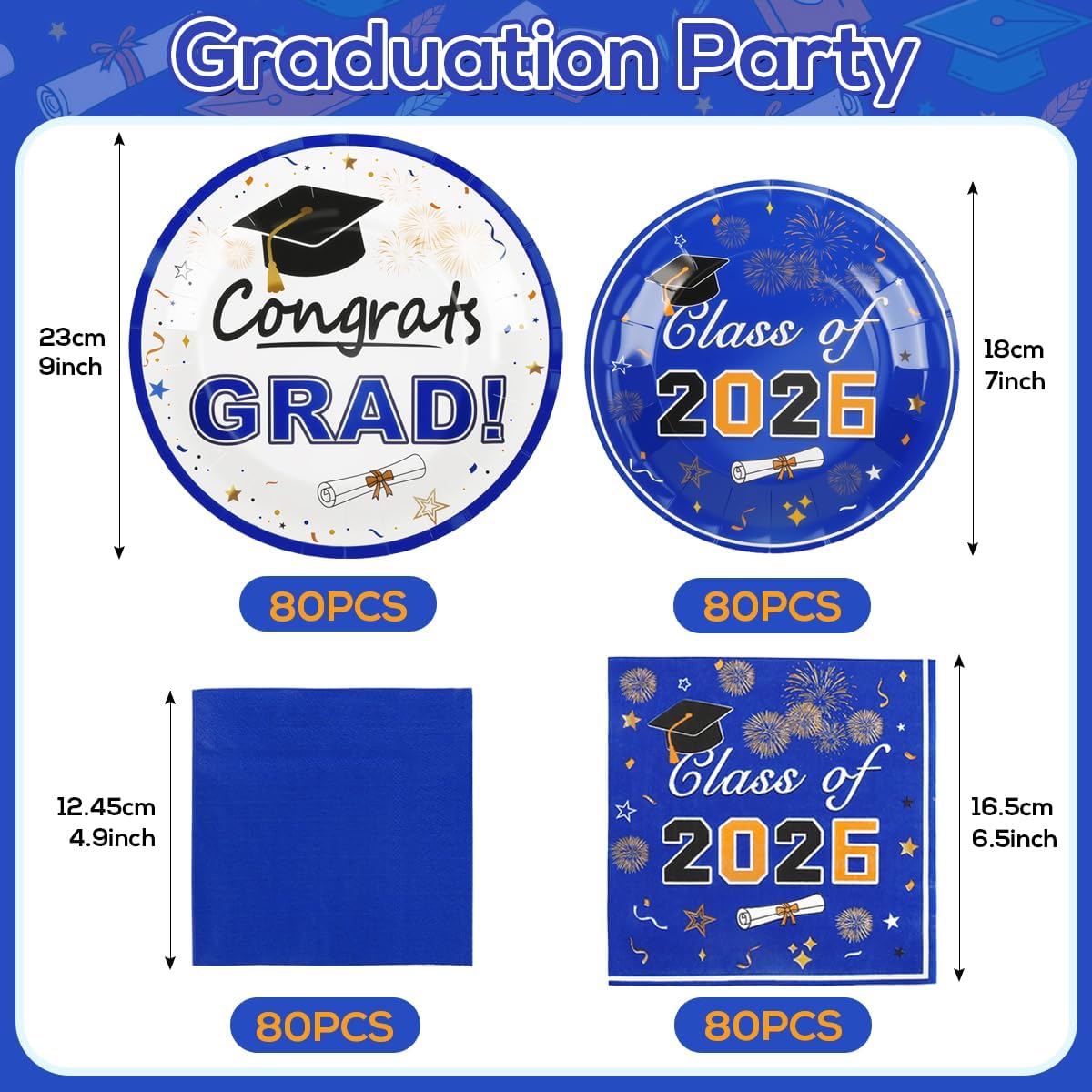 320PCS Graduation Plates and Napkins 2026, Class of 2026 Disposable Set for Graduation Party Supplies, Graduations Decorations and Table Decorations Party Supplies, Serve 80