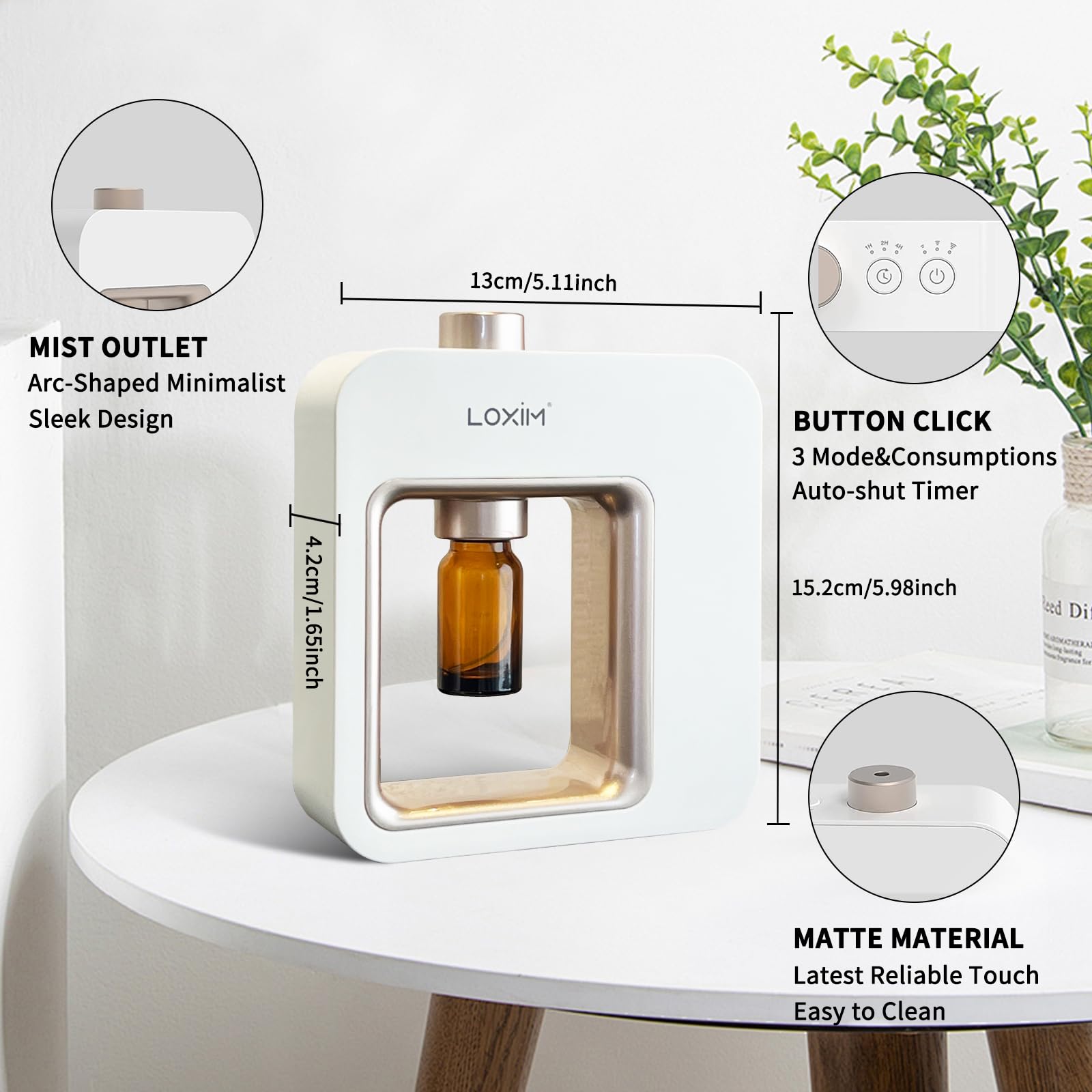 LOXIM Difusor de aromaterapia, con Daytime Calm Aceites Esenciales, Set de 3 x 10 ml, nebulizador de Aroma con atomización ultrasónica, difusor de Aroma sin Agua, inalámbrico, con batería