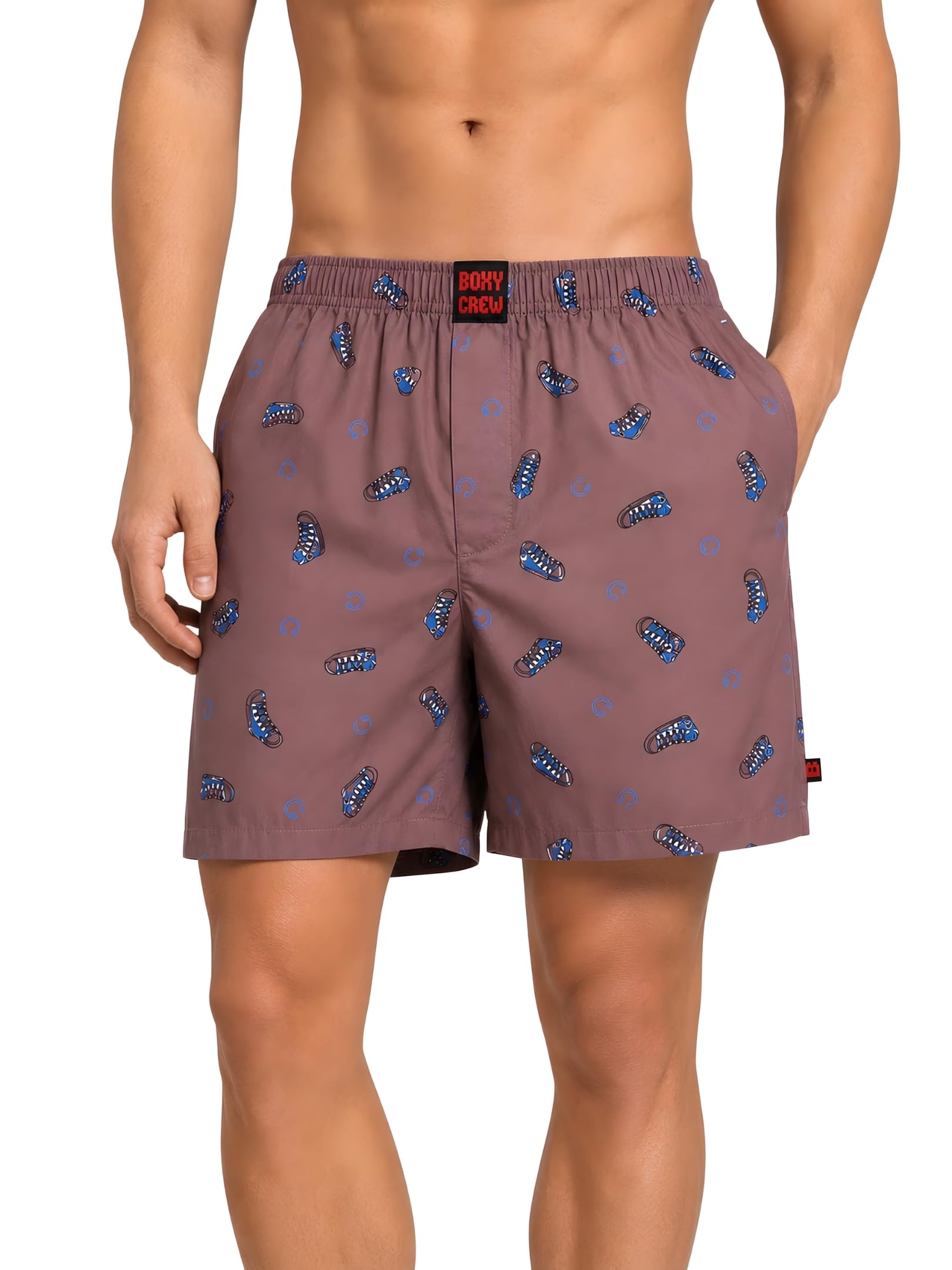 Men Boxer Shorts 100% Cotton Mauve | Lightweight Woven Boxers with Dual Side Pockets, No-Marks Inner Elastic Waistband, Breathable Relaxed Fit Lounge Shorts for Home & Sleep-image-11