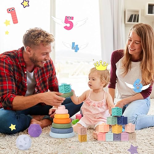 Miniatura 3 de LittleElves Juguetes Montessori 3 en 1 para bebés de 18 meses, juguetes para bebés de 2 años, bloques apilables para bebés, juguetes de dentición