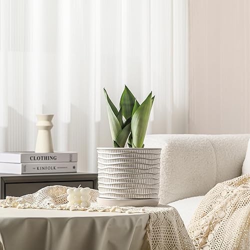 Miniatura 5 de Maceta de cerámica de 8 pulgadas maceta de cerámica con orificio de drenaje y platillo  Maceta para plantas de interior y exterior  Maceta con