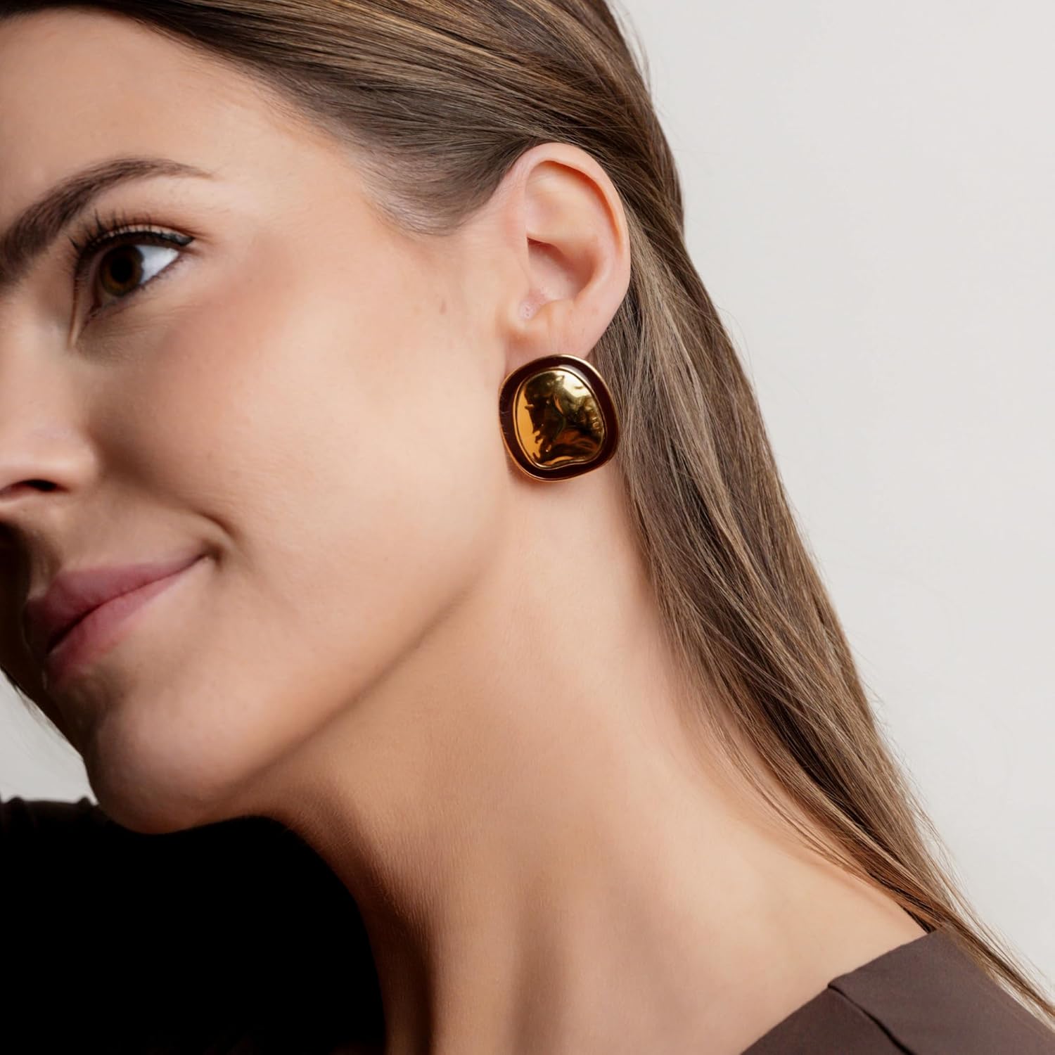 Hammered Gold & Maroon Oval Statement Earrings – Bold Lightweight Fashion Jewelry for Women - Image 4