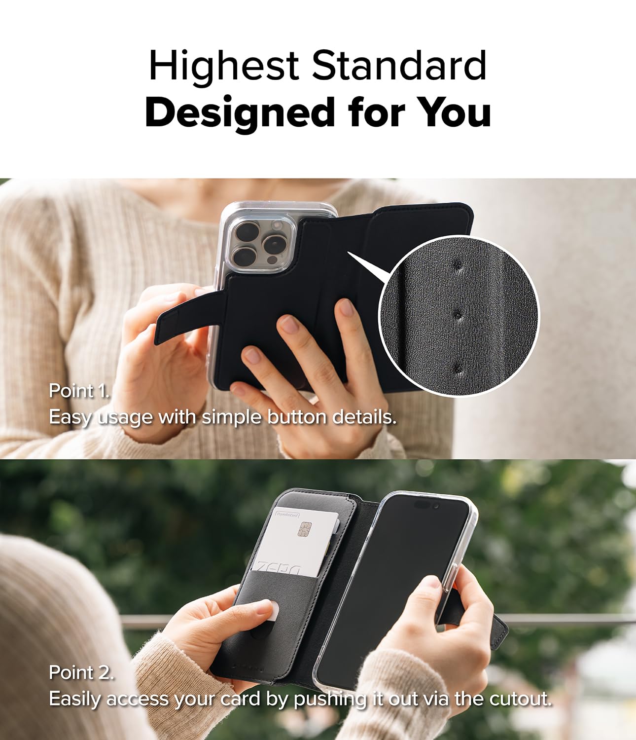 Ringke Folio Wallet Magnetic Compatible con Funda iPhone 16 Pro MAX y iPhone 16 Plus [Aguanta hasta 3 Tarjetas] Funda Desmontable y Plegable de Cuero PU con Soporte y Ranuras para Tarjetas - Black