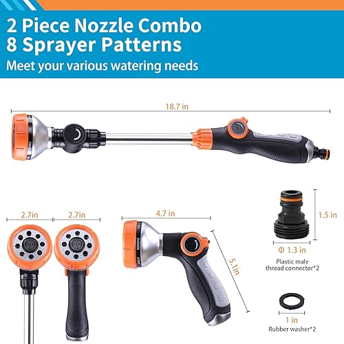 Miniatura 3 de Varita de riego, varita de manguera de jardín con 8 patens de pulverización, boquilla giratoria ajustable de 180, varita de riego de jardín