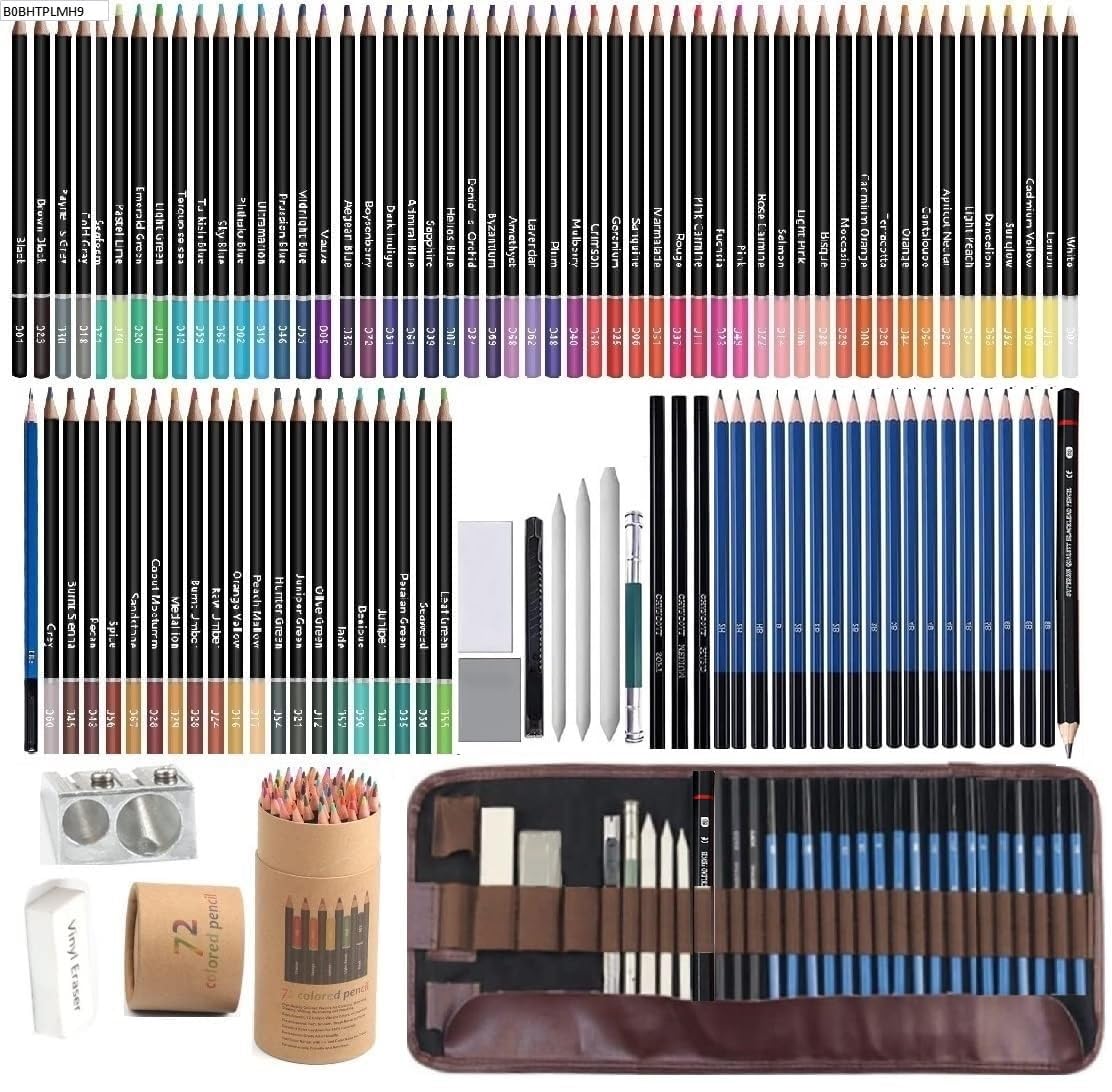 Corslet 102 Pc Sketching Kit for Artists | Premium Pencil Set with 72 Color, 3 Charcoal, 18 Graphite, 3 Paper Erasable Pencils | Drawing Kit with Craft knife, Canvas Rolling Pouch
