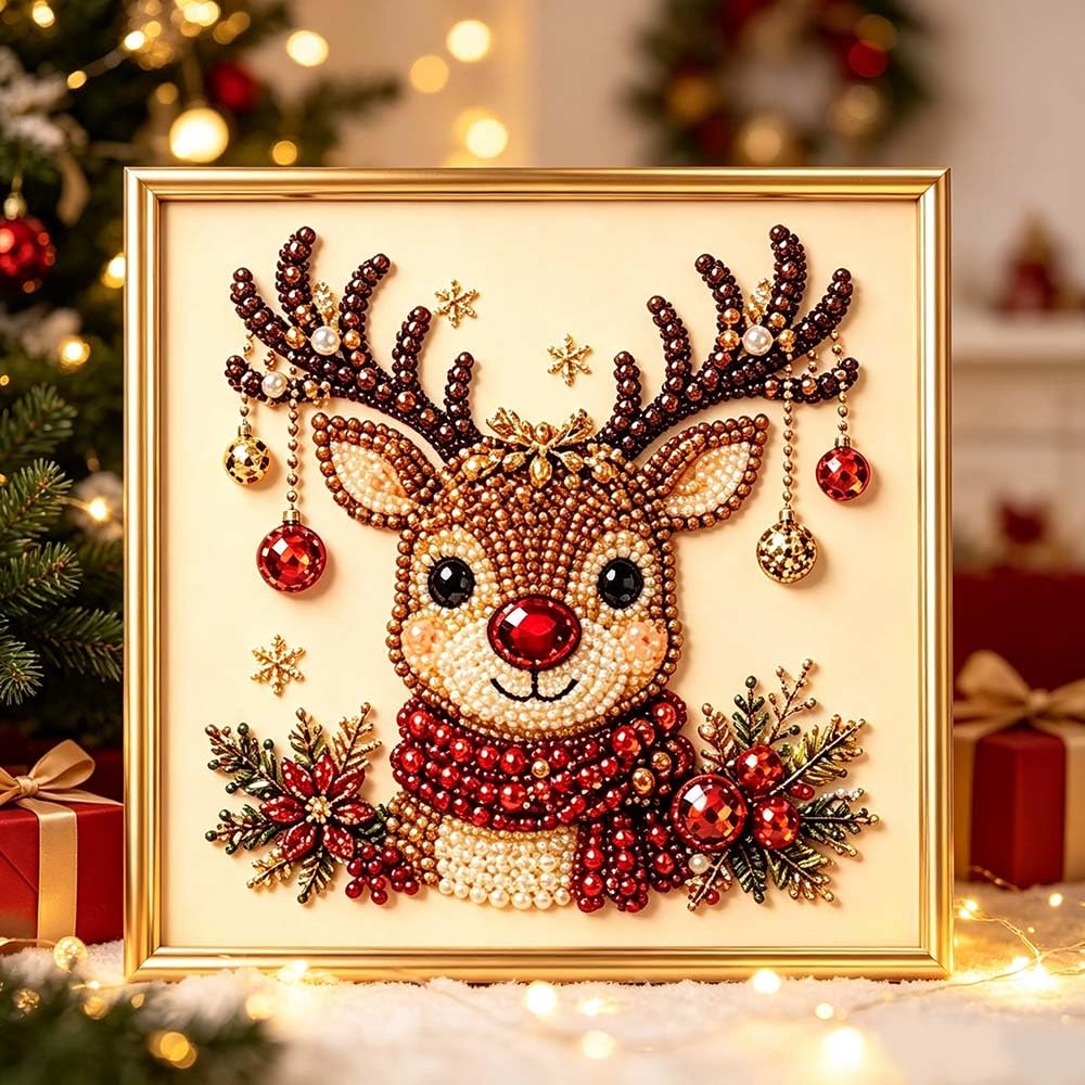 2027 New Christmas Pearl Beads Art Craft with Frame, Reindeer