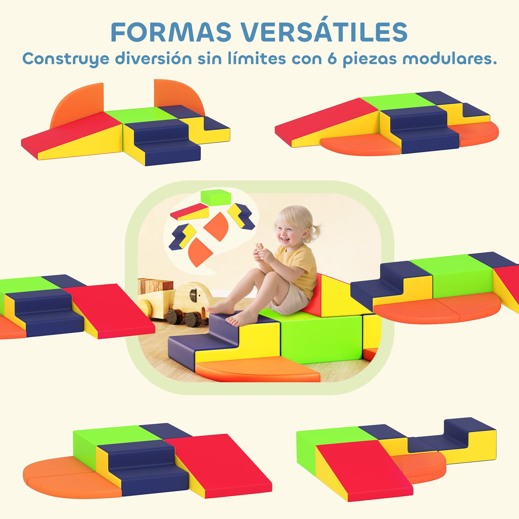 AIYAPLAY Juego de 6 Bloques de Espuma para Niños, Bloques de Psicomotricidad Infantil con Base Antideslizante, para Niños 0,5 a 6 Años, Set de Escalada para Interior, para Escalar y Gatear, Multicolor