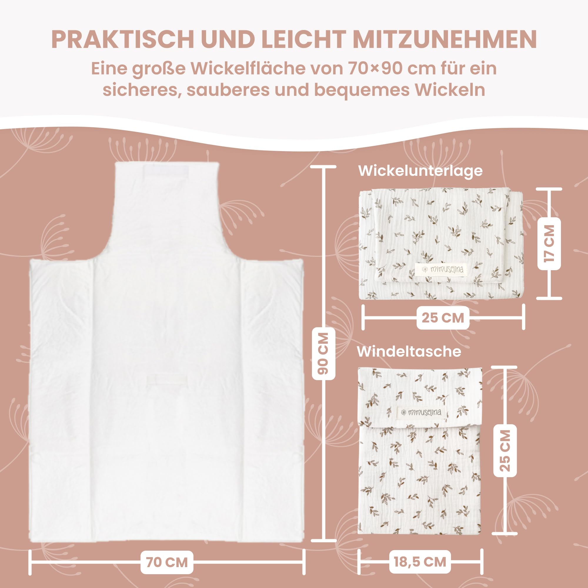 MIMUSELINA Pack de Cambiador Bebe Portatil Impermeable y Bolsa Pañales | Cambiador Bebe Plegable y Ligero para Paseo | Exterior 100% Algodón | Ideal como Regalo Recien Nacido | Hecho en España - 3