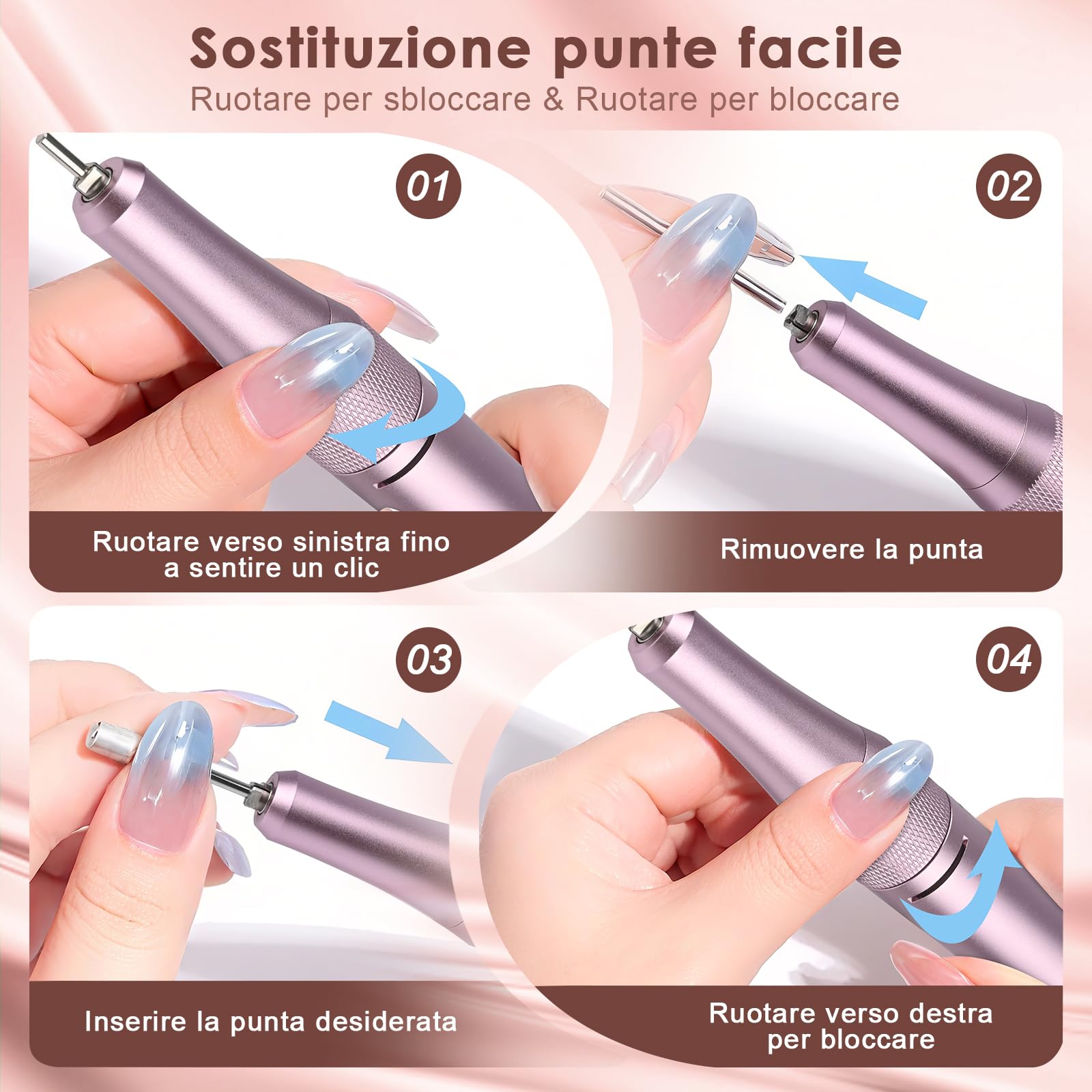 Fresa per unghie professionale 45000RPM,Fresa Per Unghie Con 12 Testine Di Levigatura,Display Lcd,Controllo Del Pulsante Illuminato,Silenzioso,Limetta portatile per gel acrilico