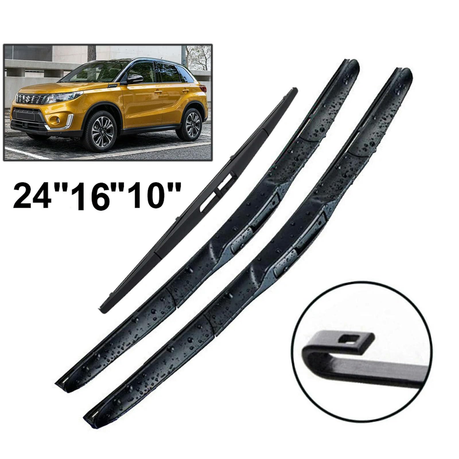 Reemplazo de limpiaparabrisas para automóvil para Suzuki Vitara MK4 2015-2023. Escobillas limpiaparabrisas de Repuesto para automóvil con Parte Trasera 24"+16"+10"