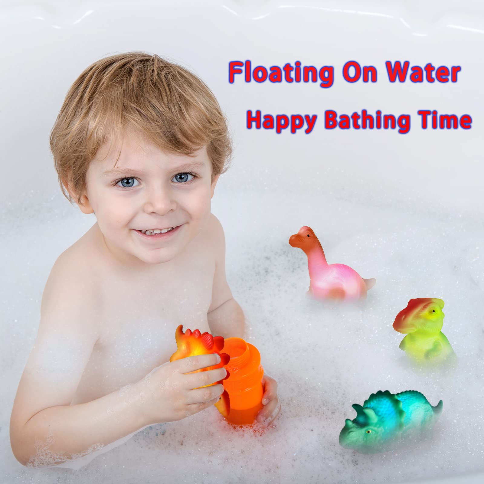 Light Up Bath Toys,6 Packs Floating Dinosaur Bathtub Toys for Toddlers