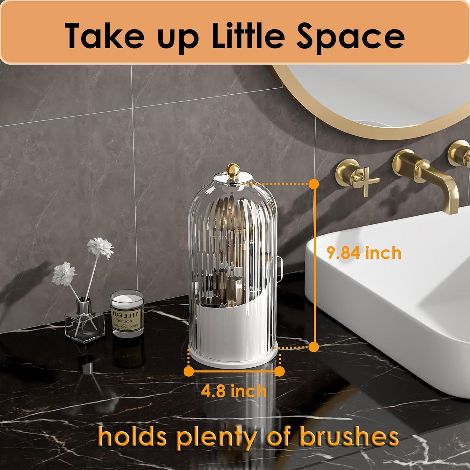 Organizer na Kosmetyki 360-stopniowy Obrotowy Uchwyt Na Pędzle Do Makijażu Z Pokrywką Przezroczysty Organizer Na Pędzle Do Makijażu Do Łazienki Na Biurko Vanity Organizer do Makijażu Sypialni(A)
