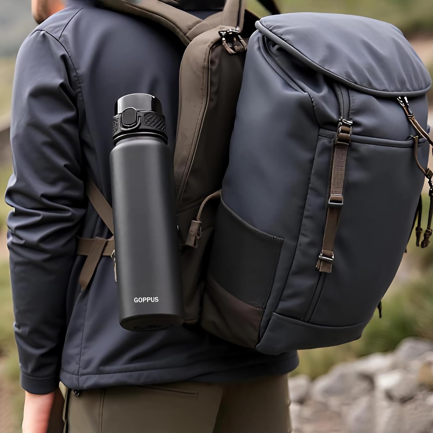 GOPPUS Insulated Water Bottle 20oz Stainless Steel BPA-Free Sports Bottle Ideal for School and Travel Silicone Spout Lid Prevents Leaks, Sweat, and Dust (Black) - Image 7