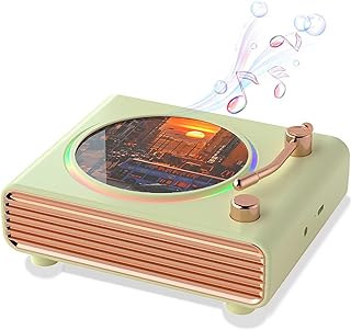 Altavoz Bluetooth retro, altavoces inalámbricos con reproductor de discos Bluetooth de escritorio, reproductor de discos de vinilo portátil, diseño vintage de tocadiscos e iluminación, decoración