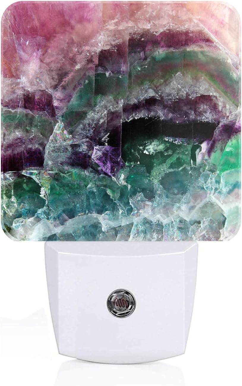 Colorful Fluorite Crystal Stone Night Light,Plug Into Wall Decor for Stairway,Hallway,Kitchen,Dusk to Dawn Sensor Nightlights for Boys/Girls/Women/Men Room Gifts