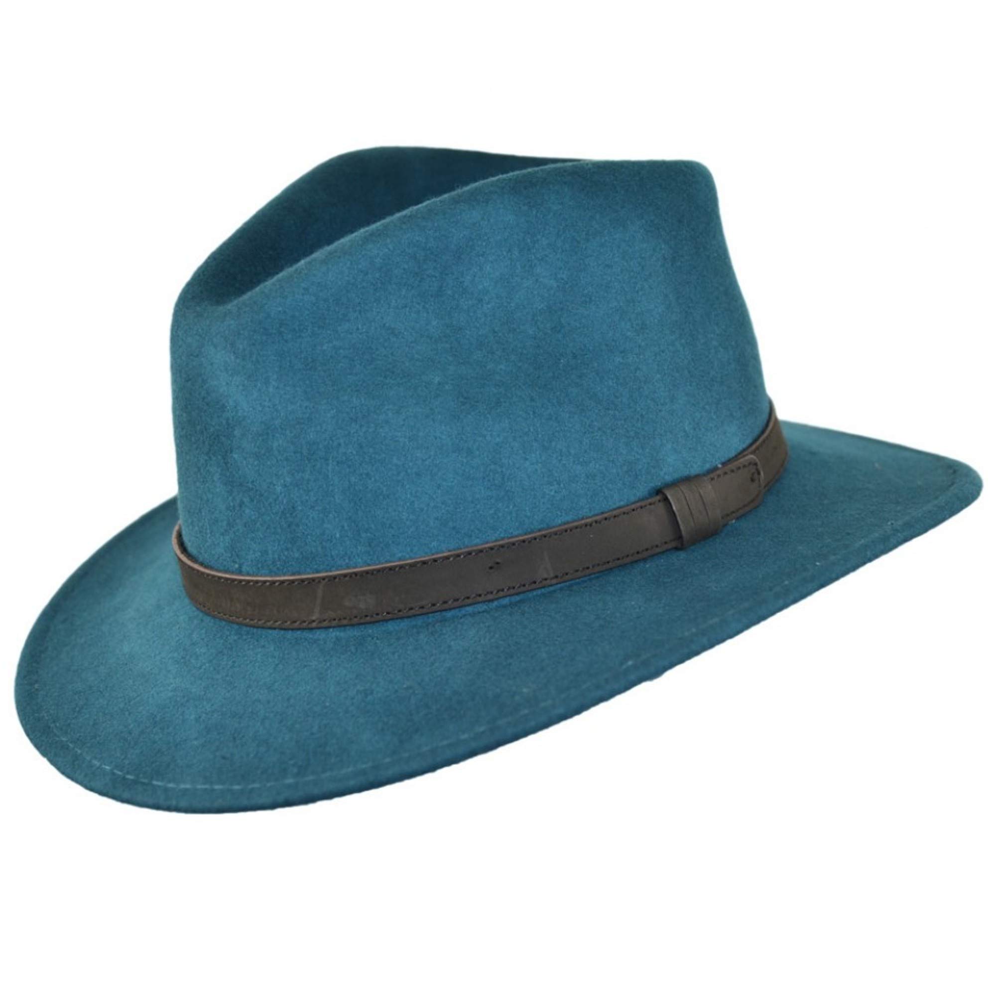 Crushable Hand Made Fedora Trilby Hat with Leather Type Band 100% Wool (XLarge, Teal)
