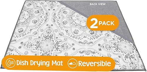 Paquete de 2 alfombrillas grandes de microfibra para secar platos - Alfombrillas reversibles, antideslizantes y absorbentes para secar platos para